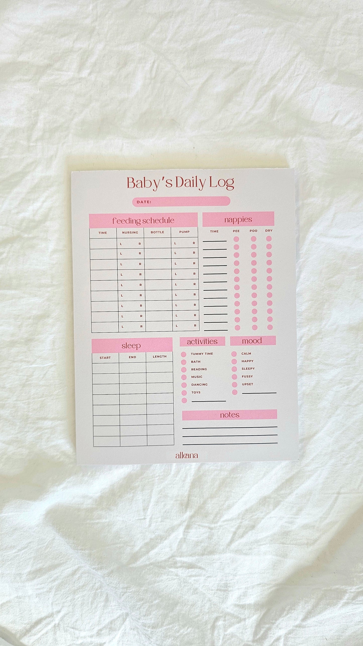 Baby’s Daily Log Planner Pad