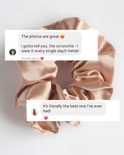 HoldHer buttery soft satin scrunchie in blush pink