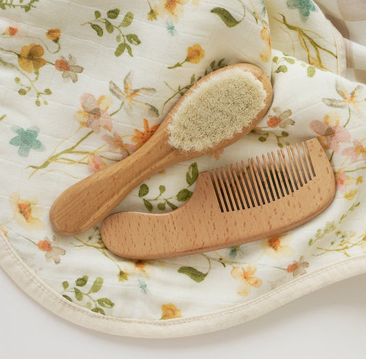 Baby care set with burp cloths, wooden brush and comb NZ