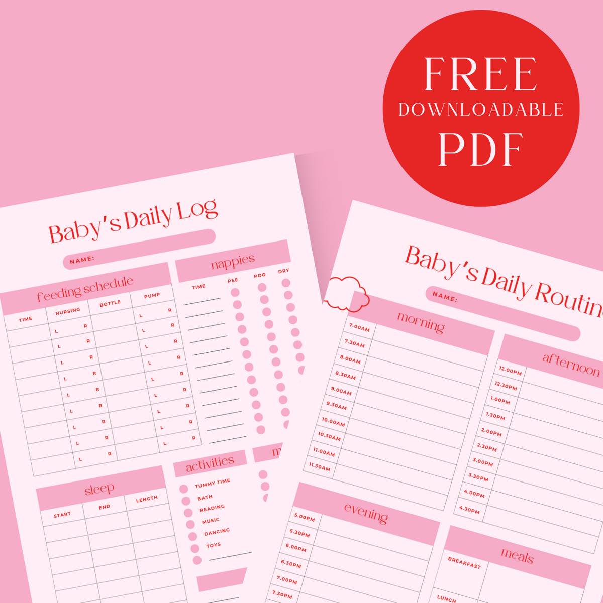Free Alle Ana baby log and daily planner download