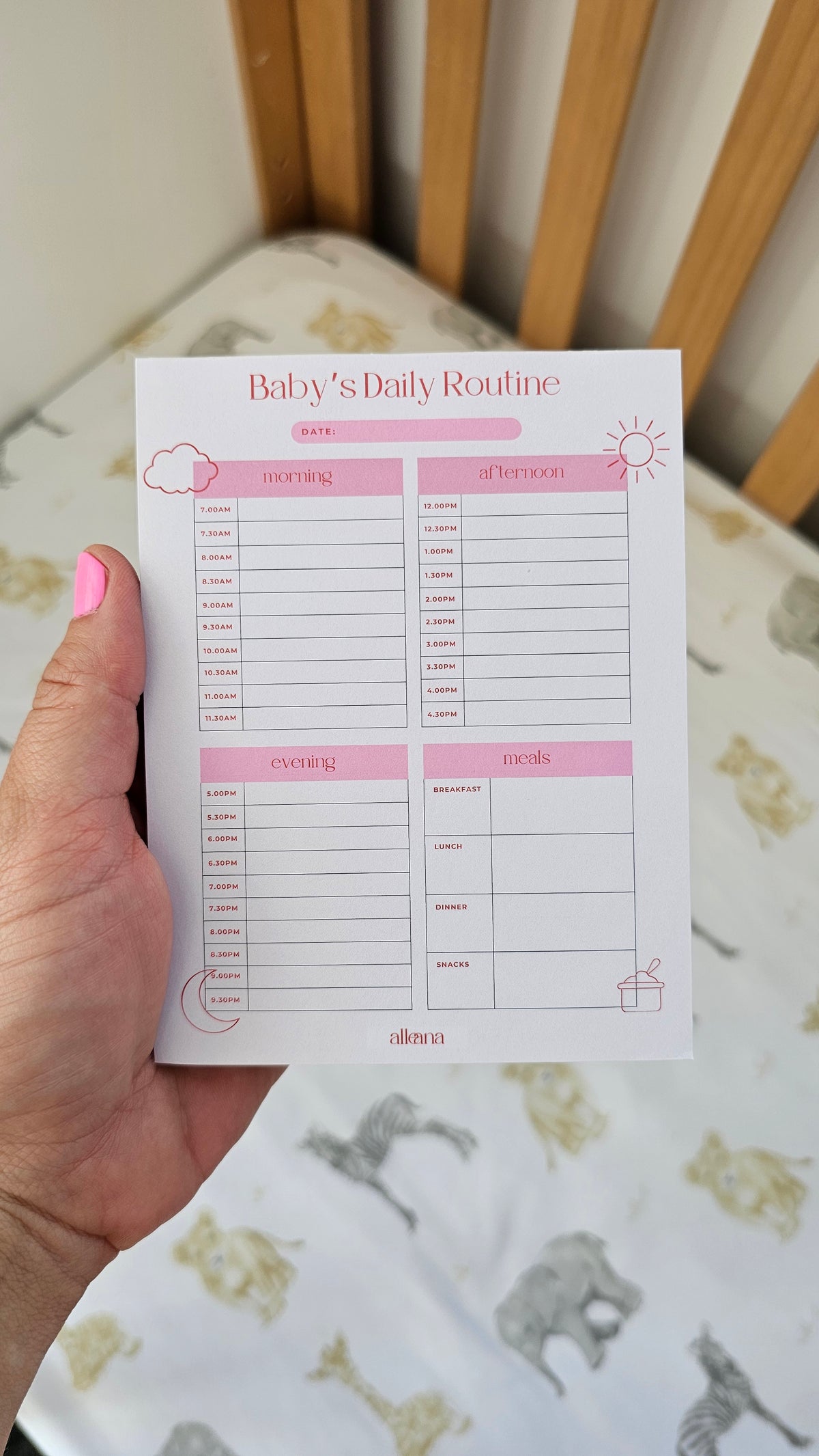 Daily routine planner pad page layout detail