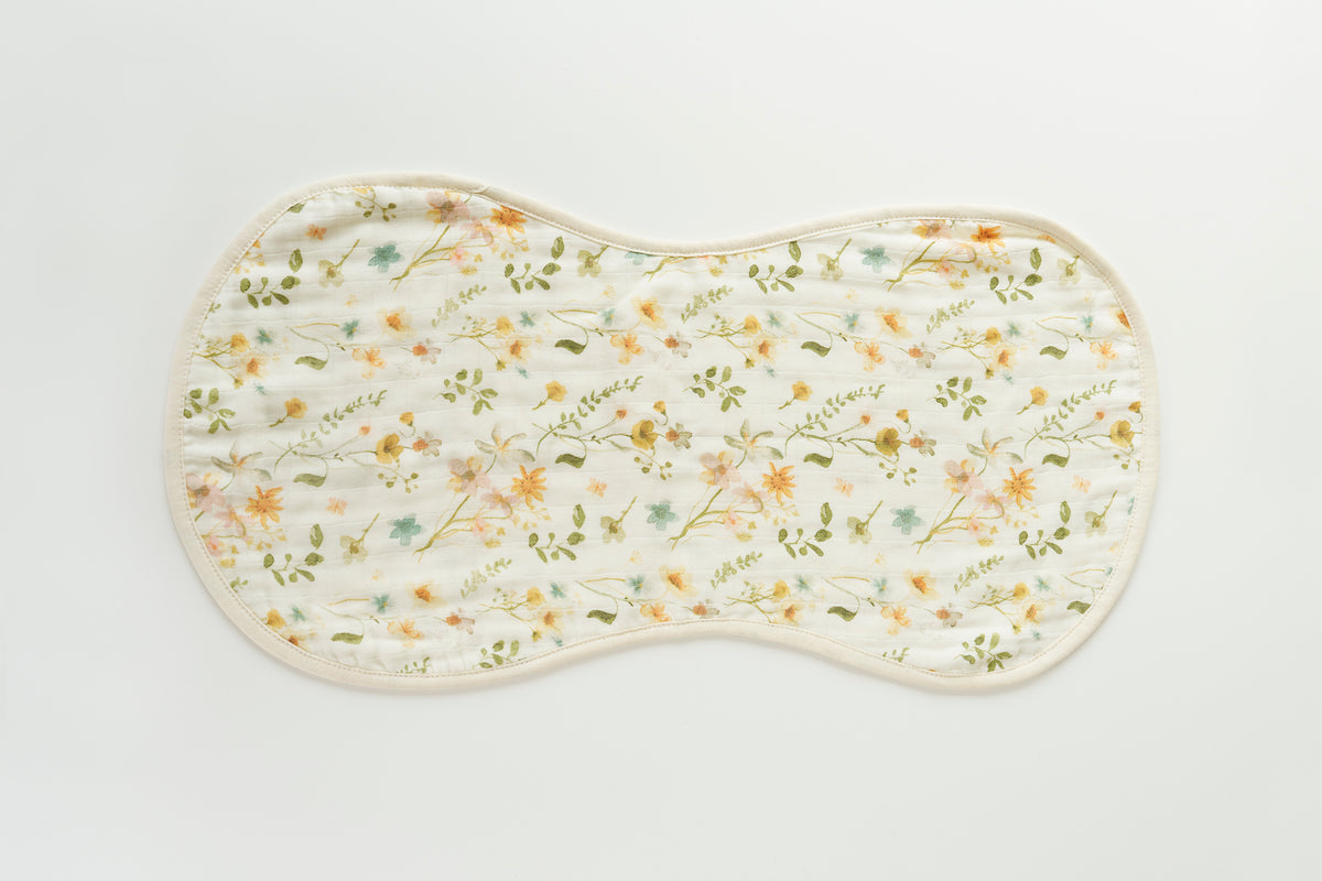 Soft floral burp cloth folded showing print detail
