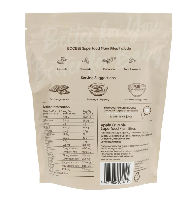 Apple crumble mum bites nutrition details