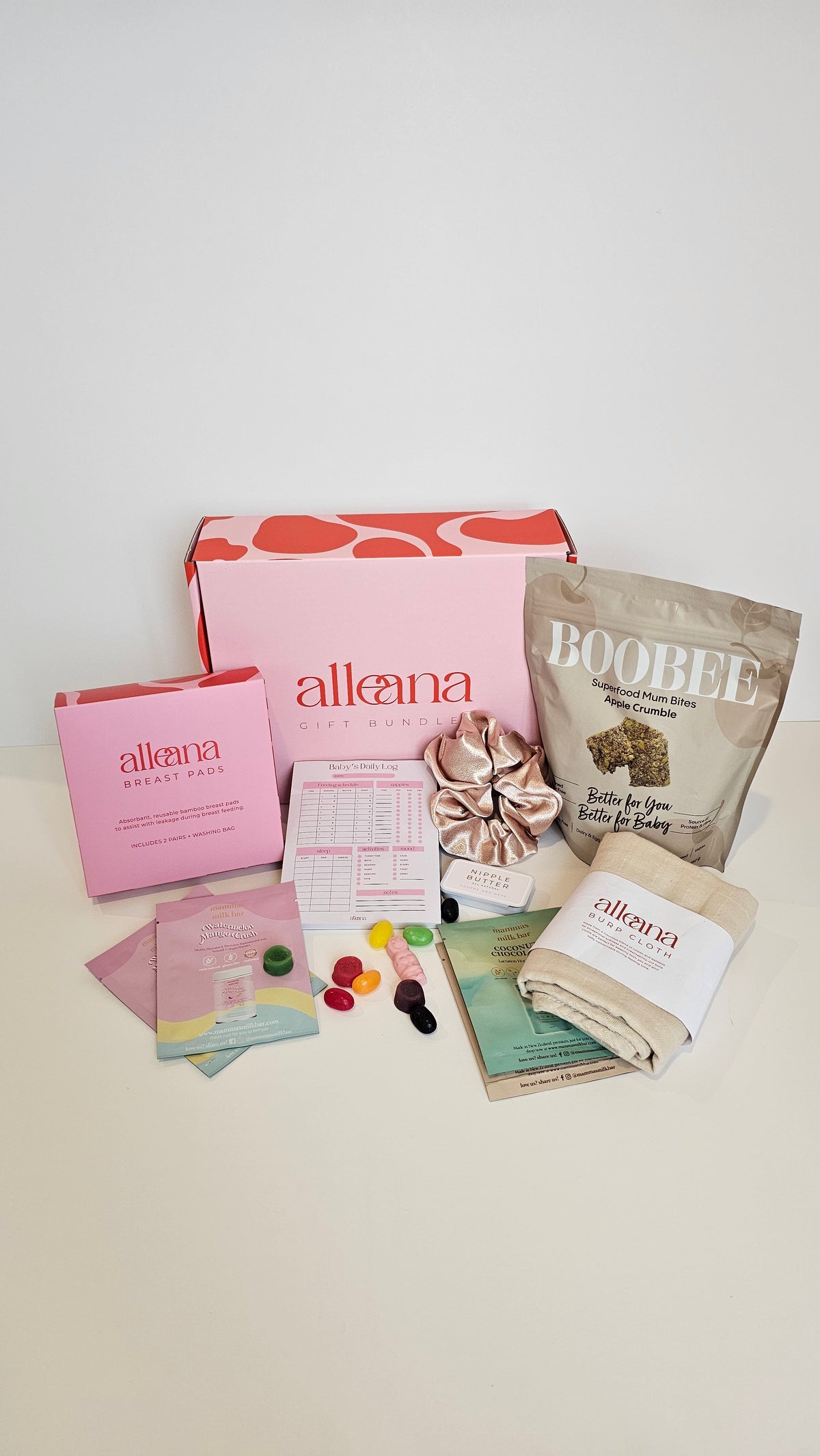Breastfeeding essentials bundle packed in a gift box