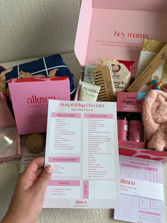 Hospital bag checklist printed card for mum, baby and partner