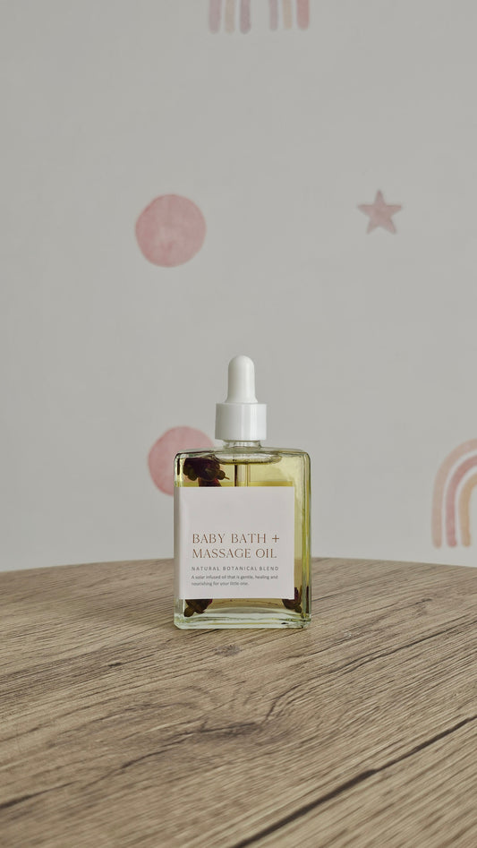 Mama and Me baby bath and massage oil with NZ kawakawa