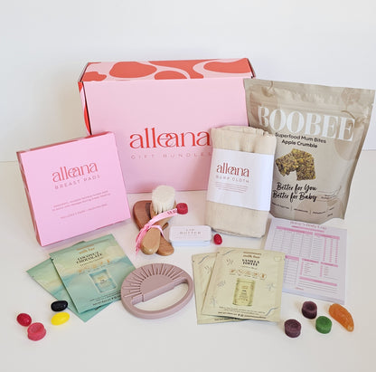 Baby girl pamper bundle contents laid out