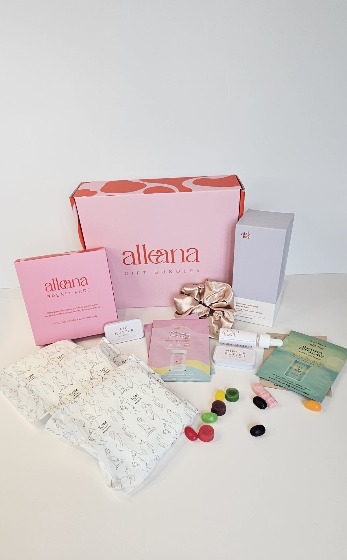 Postpartum bundle packed and ready to gift