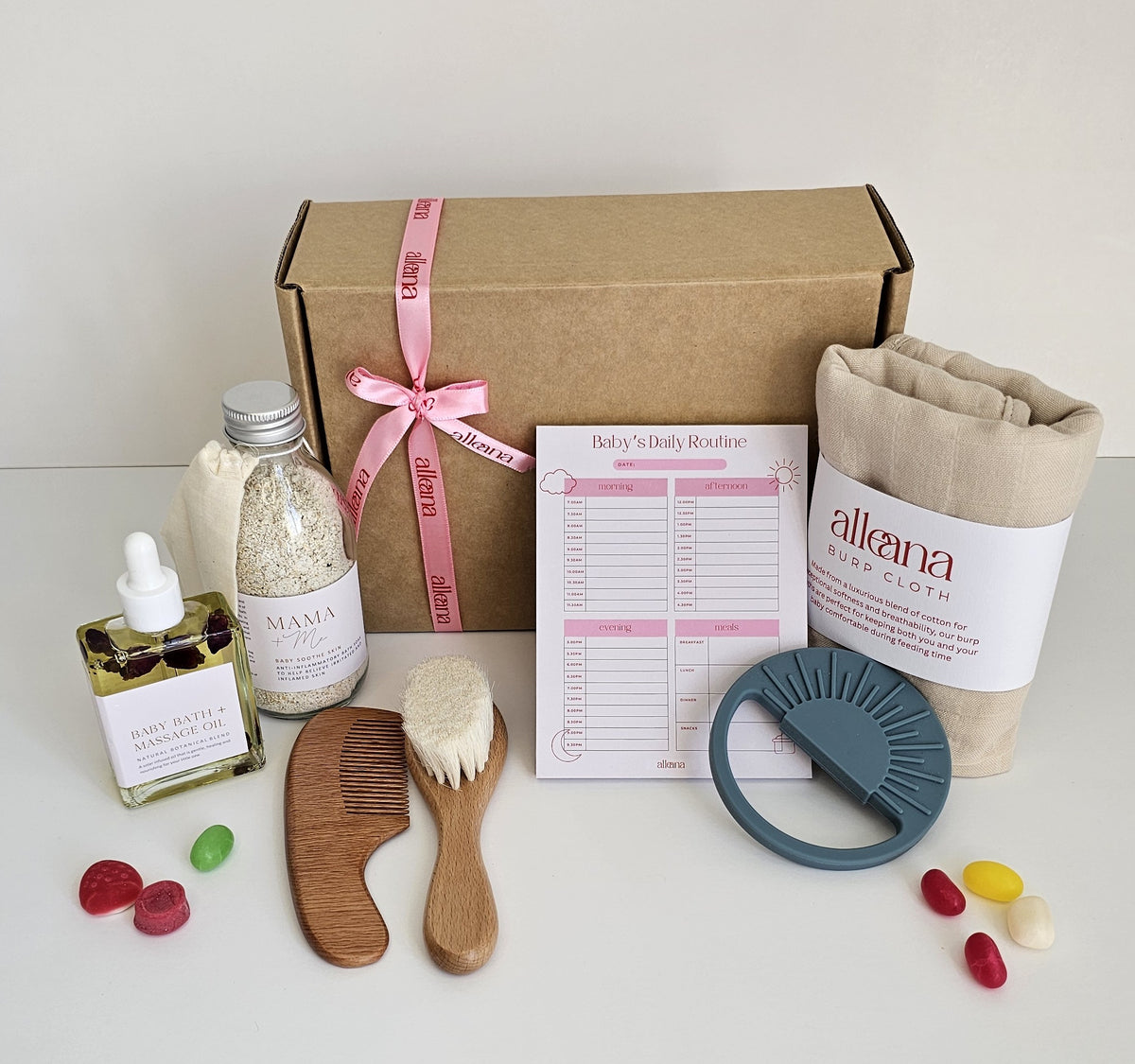 Welcome baby boy bundle contents laid out